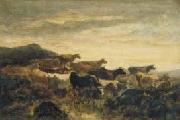 Narcisse Virgilio Diaz Zonsondergang met koeien oil painting